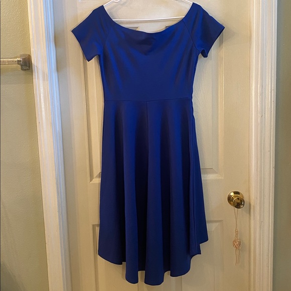 Sarin Mathews Blue Off-Shoulder Short Sleeve High Low Dress NWTs - Picture 8 of 11